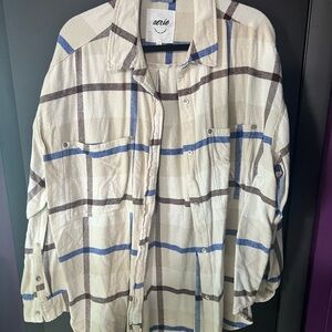 Aerie Cream and Blue Plaid Shirt
